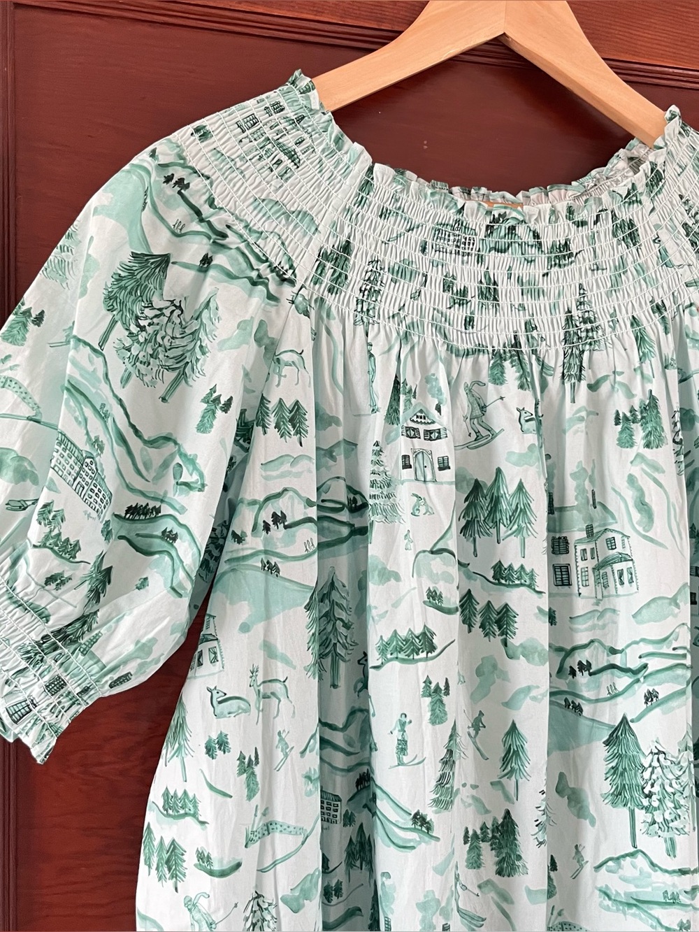 Hill House Caroline Nap Dress Ski Chalet Toile Print Smocked Midi Dress - Picture 4 of 6